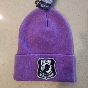 POW-MIA Patched Knit Cuffed Beanie in Lavender.